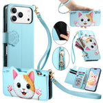 Custodia portafoglio a forma di gatto in ecopelle per iPhone 17 P
