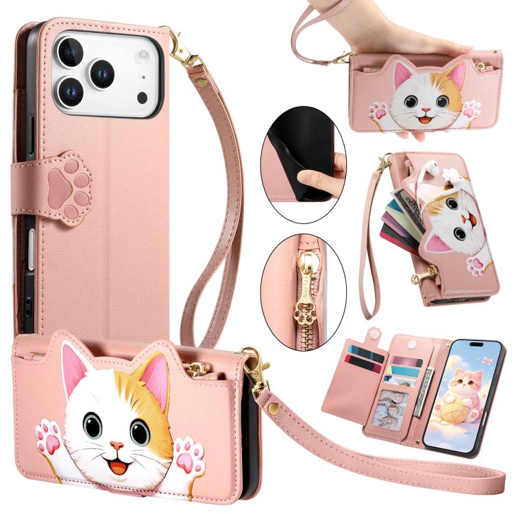 Custodia portafoglio a forma di gatto in ecopelle per iPhone 17 P