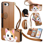 Custodia portafoglio gatto in ecopelle con cerniera per iPhone 11