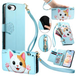 Custodia portafoglio gatto in ecopelle con cerniera per iPhone 11