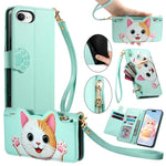 Custodia portafoglio gatto in ecopelle con cerniera per iPhone 11