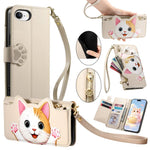 Custodia portafoglio gatto in ecopelle con cerniera per iPhone 11