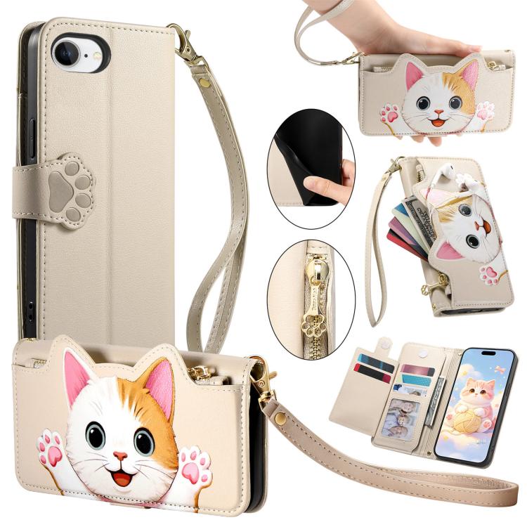 Custodia portafoglio gatto in ecopelle con cerniera per iPhone 11