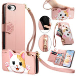 Custodia portafoglio gatto in ecopelle con cerniera per iPhone 11
