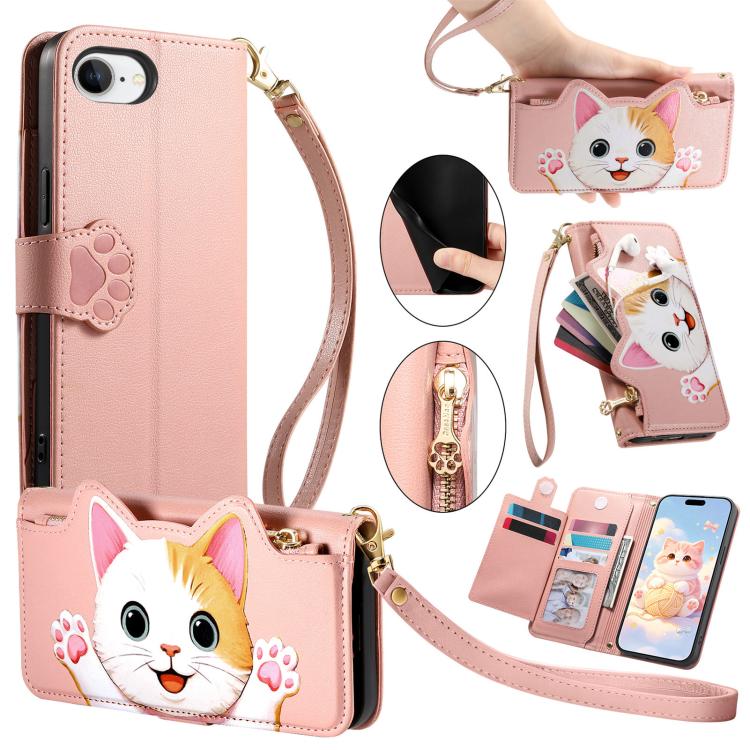 Custodia portafoglio gatto in ecopelle con cerniera per iPhone 11