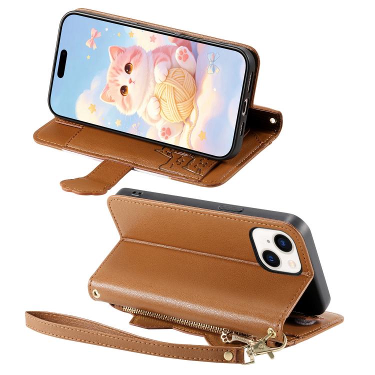 Custodia portafoglio gatto in ecopelle per iPhone 16 Pro Max
