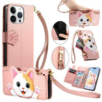 Custodia portafoglio gatto in ecopelle per iPhone 16 Pro Max