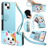 Custodia portafoglio gatto in ecopelle per iPhone 15 Pro Max