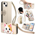 Custodia portafoglio gatto in ecopelle per iPhone 15 Pro Max