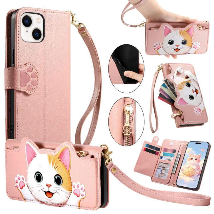 Custodia portafoglio gatto in ecopelle per iPhone 15 Pro Max