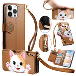 Custodia portafoglio gatto in ecopelle per iPhone 15 Pro Max