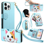 Custodia portafoglio gatto in ecopelle per iPhone 15 Pro Max