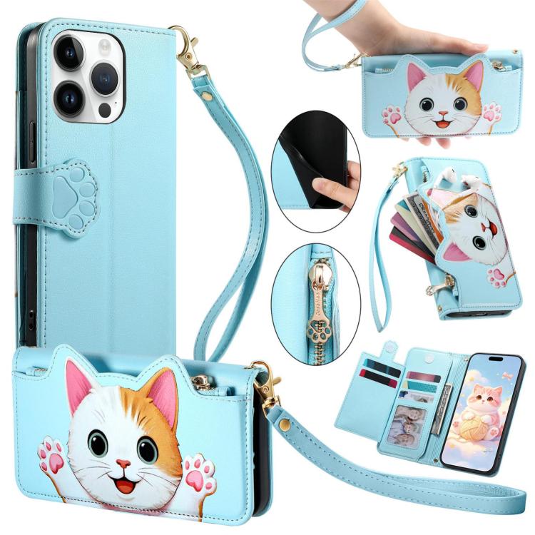 Custodia portafoglio gatto in ecopelle per iPhone 15 Pro Max