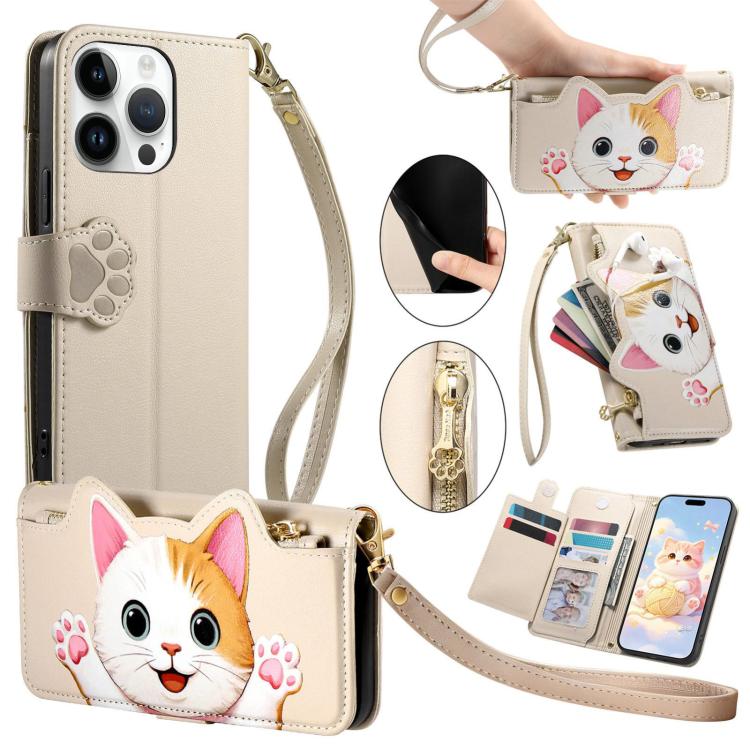 Custodia portafoglio gatto in ecopelle per iPhone 15 Pro Max
