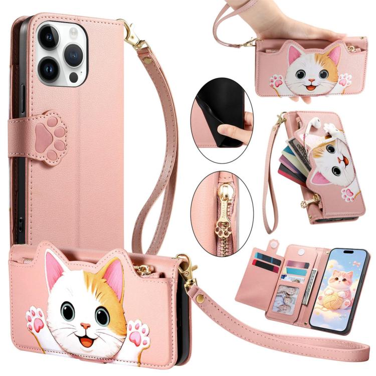 Custodia portafoglio gatto in ecopelle per iPhone 15 Pro Max