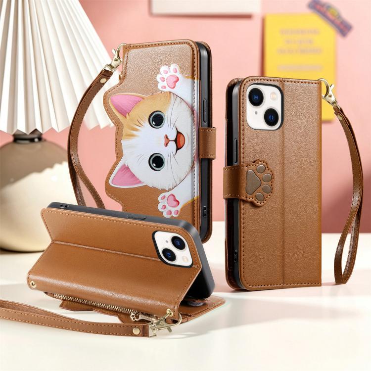 Custodia portafoglio gatto in ecopelle per iPhone 15 Pro Max