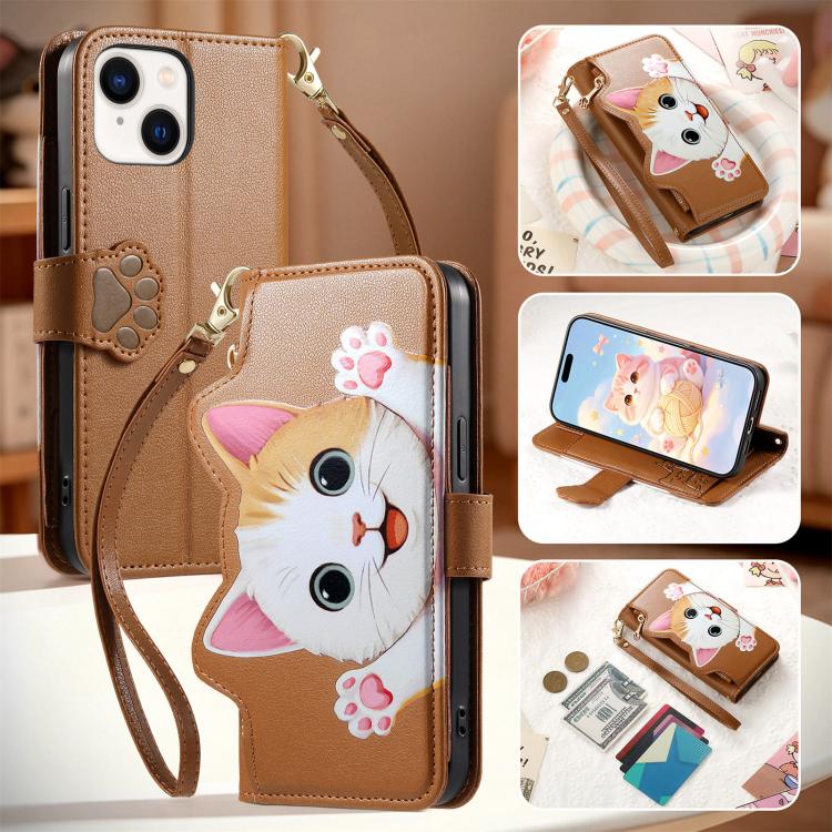 Custodia portafoglio gatto in ecopelle per iPhone 15 Pro Max