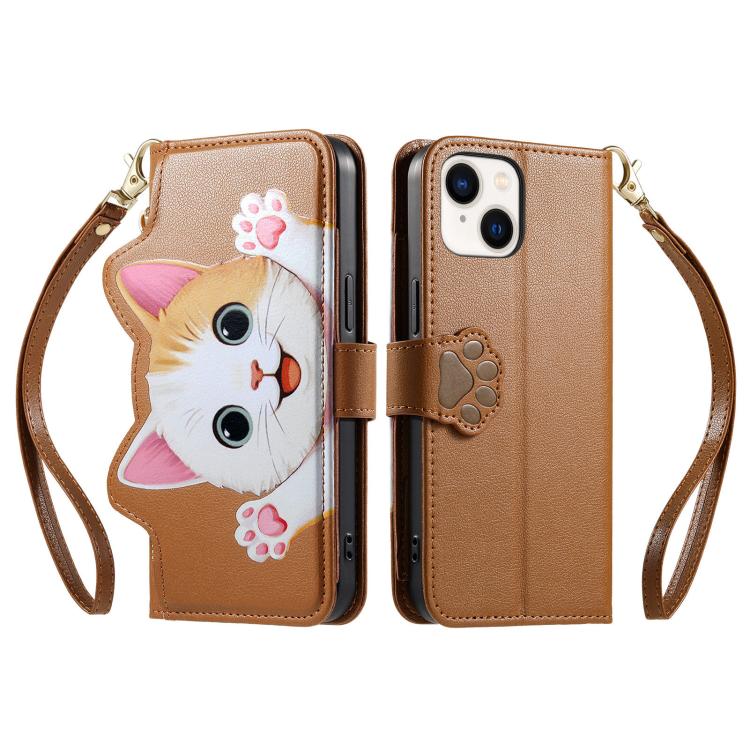 Custodia portafoglio a forma di gatto in ecopelle per iPhone 13 P