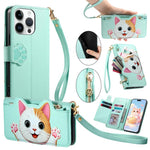 Custodia portafoglio a forma di gatto in ecopelle per iPhone 13 P