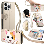 Custodia portafoglio a forma di gatto in ecopelle per iPhone 13 P