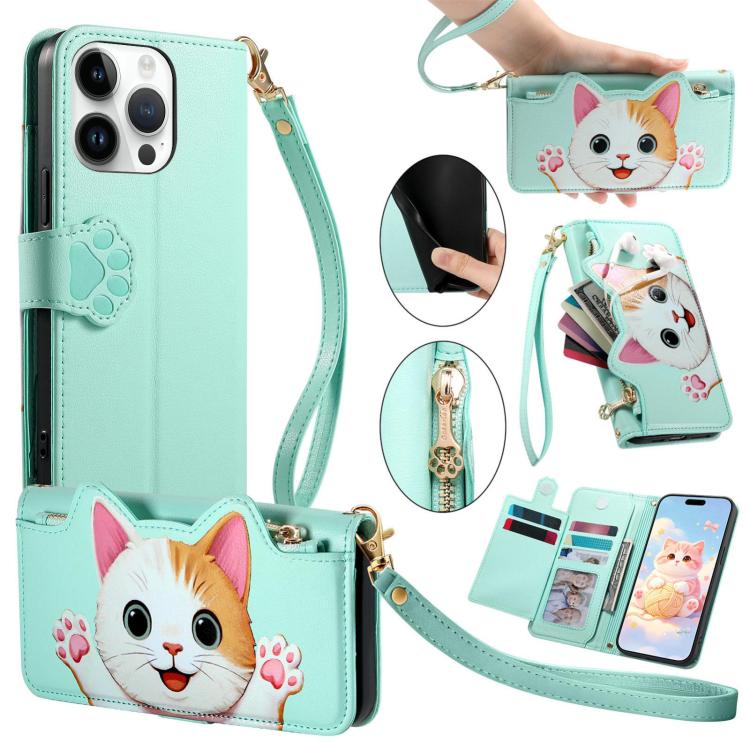 Custodia portafoglio a forma di gatto in ecopelle per iPhone 13 P