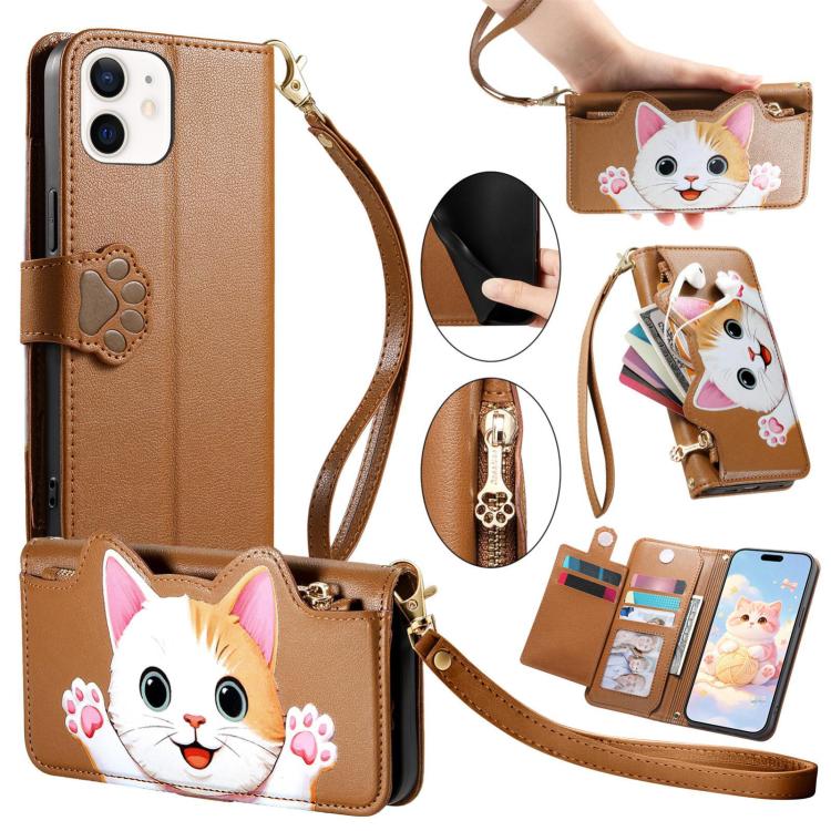 Custodia portafoglio a forma di gatto in ecopelle per iPhone 13 P