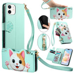 Custodia portafoglio a forma di gatto in ecopelle per iPhone 13 P