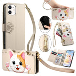 Custodia portafoglio a forma di gatto in ecopelle per iPhone 13 P