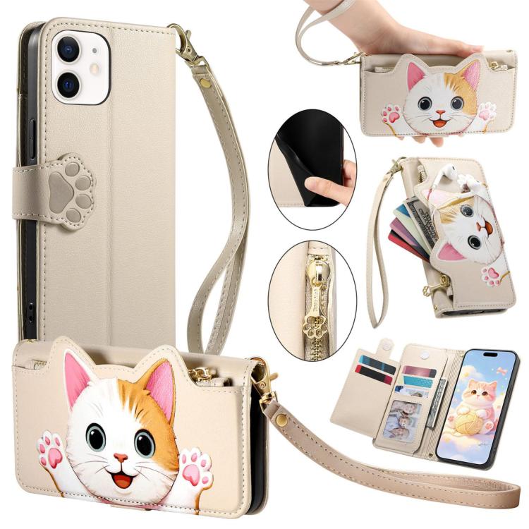 Custodia portafoglio a forma di gatto in ecopelle per iPhone 13 P