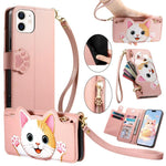 Custodia portafoglio a forma di gatto in ecopelle per iPhone 13 P