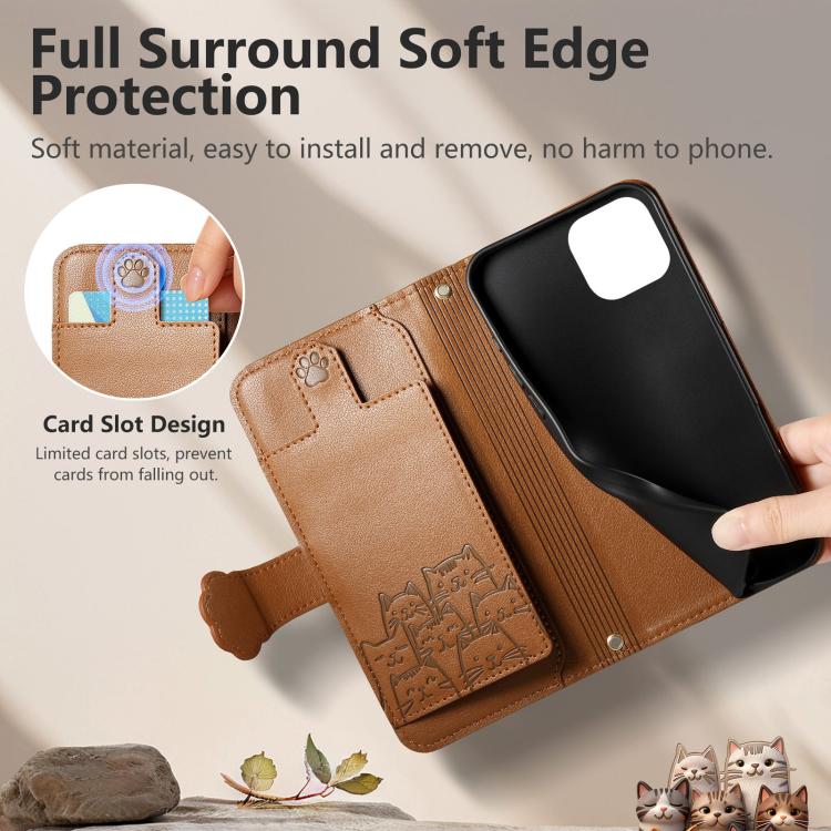 Custodia portafoglio gatto in ecopelle con cerniera per iPhone 11
