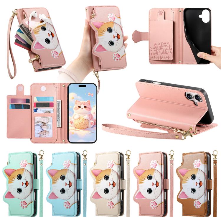 Custodia portafoglio gatto in ecopelle per iPhone 16 Pro Max