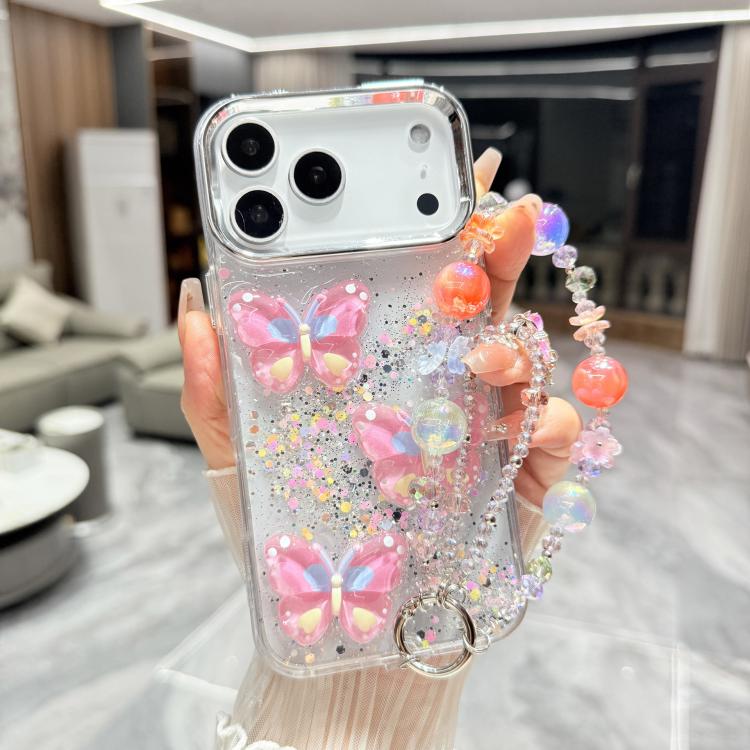 Custodia TPU con farfalla 3D glitterata per iPhone 17 Pro Max