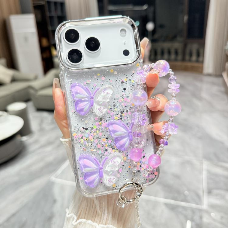 Custodia TPU con farfalla 3D glitterata per iPhone 17 Pro Max