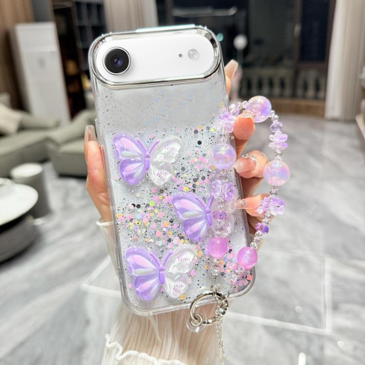 Custodia TPU con farfalla 3D glitterata per iPhone 17 Pro Max