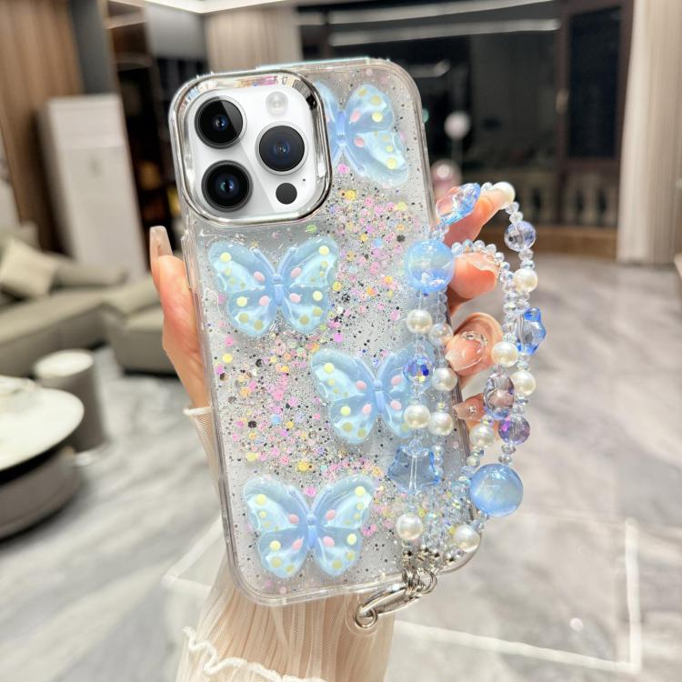 Custodia TPU con farfalla 3D glitterata per iPhone 16 Pro Max