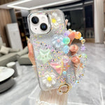 Custodia TPU con farfalla 3D glitterata e catena per iPhone 15 Pr