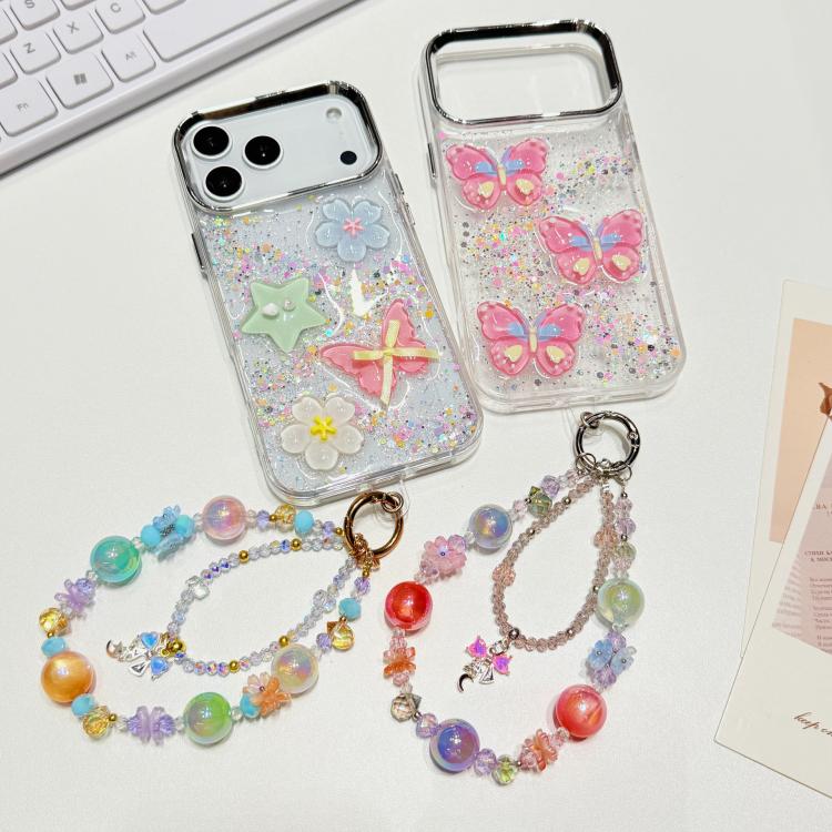 Custodia TPU con farfalla 3D glitterata per iPhone 16 Pro Max