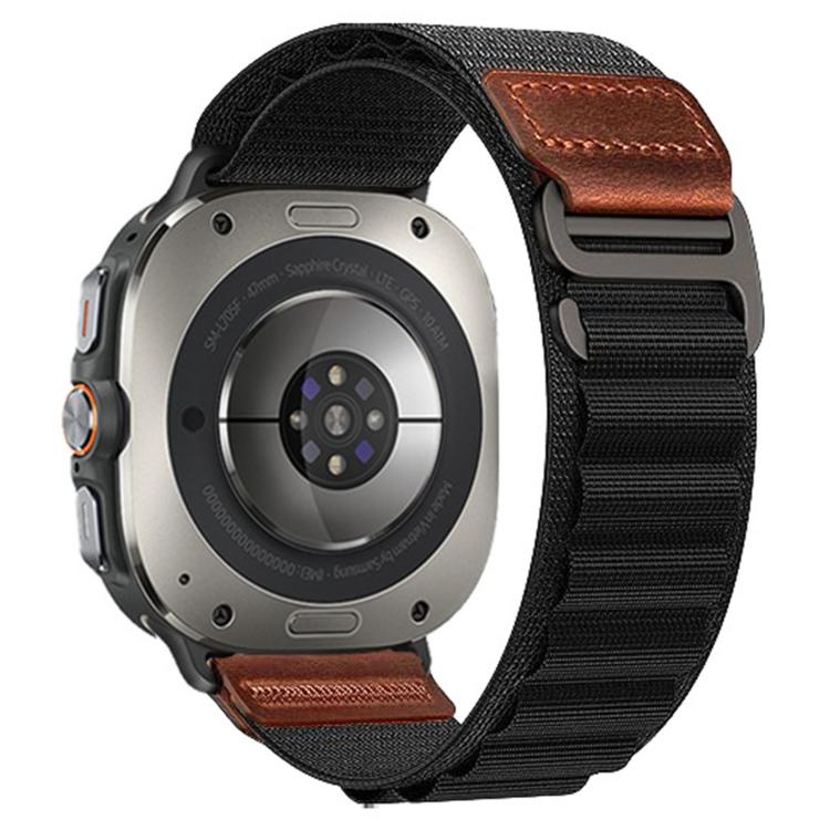 Cinturino per orologio in nylon Alpine con etichetta in ecopelle vegana stile retrò., For Samsung Galaxy Watch Ultra 47mm / Ultra 2025
