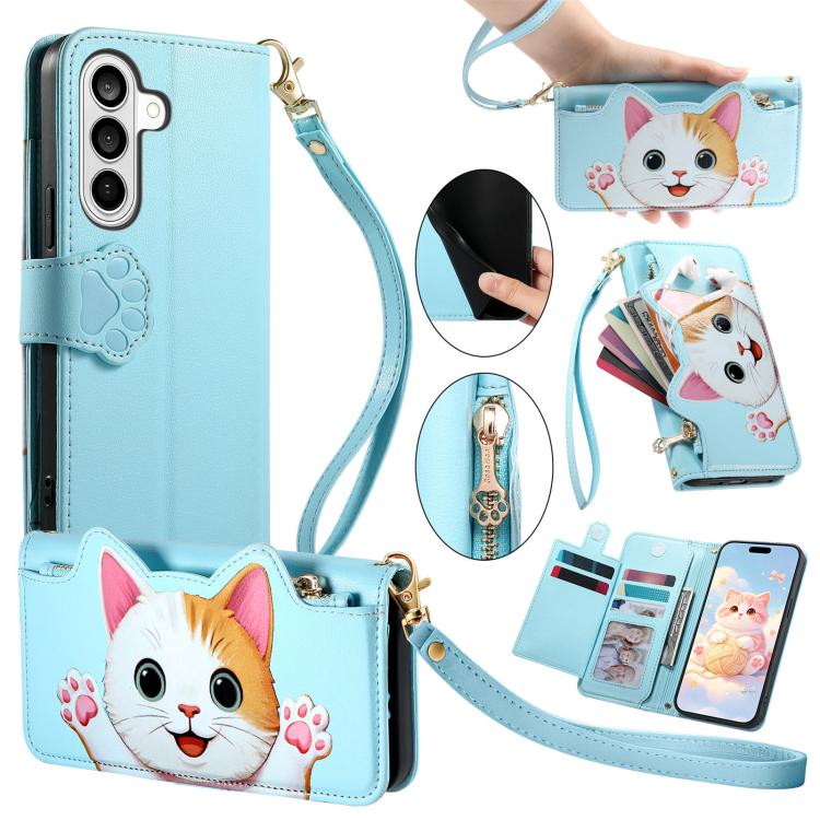 Portafoglio a forma di gatto con cerniera in ecopelle per Galaxy A36, S25, S24