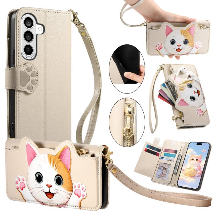 Portafoglio a forma di gatto con cerniera in ecopelle per Galaxy A36, S25, S24