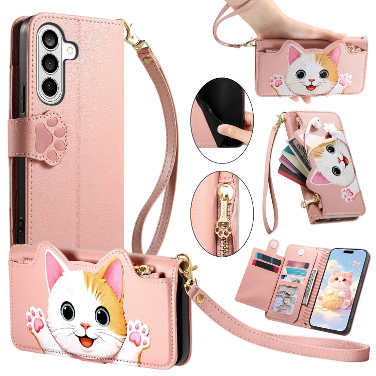 Portafoglio a forma di gatto con cerniera in ecopelle per Galaxy A36, S25, S24