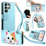Portafoglio a forma di gatto con cerniera in ecopelle per Galaxy A36, S25, S24
