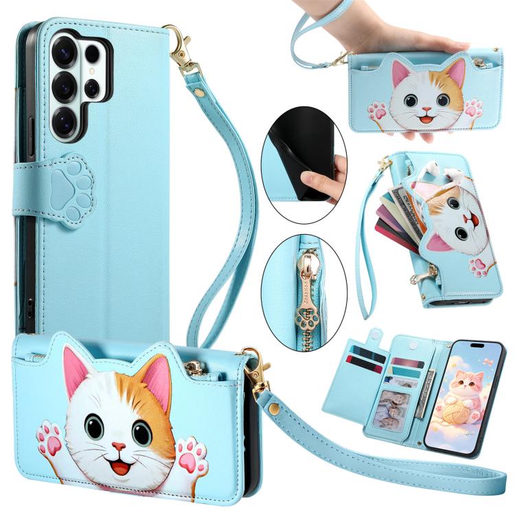 Portafoglio a forma di gatto con cerniera in ecopelle per Galaxy A36, S25, S24