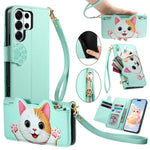 Portafoglio a forma di gatto con cerniera in ecopelle per Galaxy A36, S25, S24