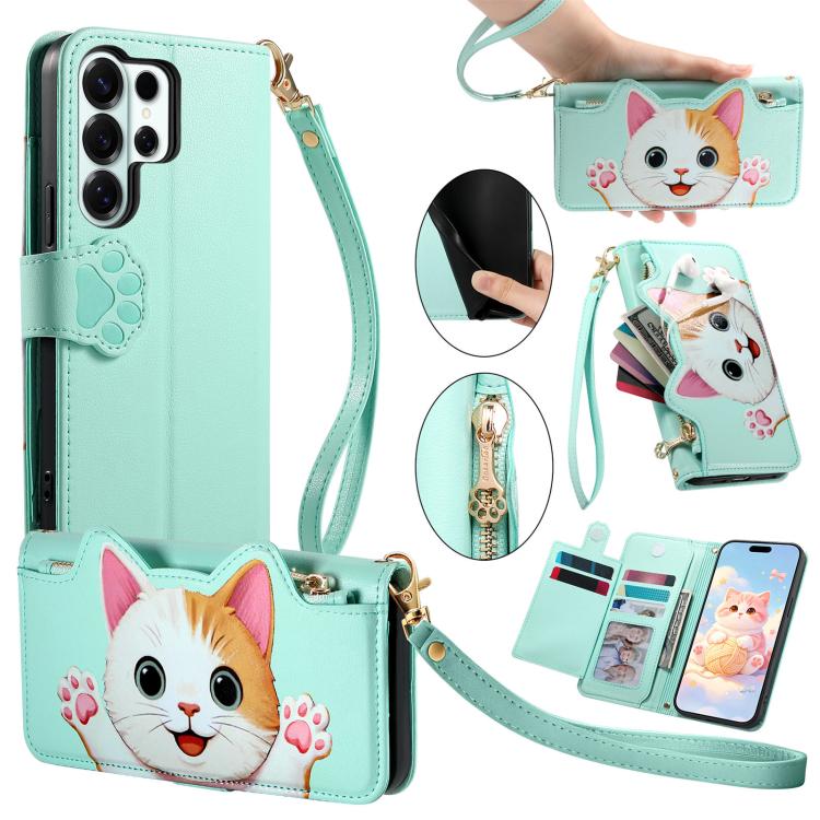Portafoglio a forma di gatto con cerniera in ecopelle per Galaxy A36, S25, S24