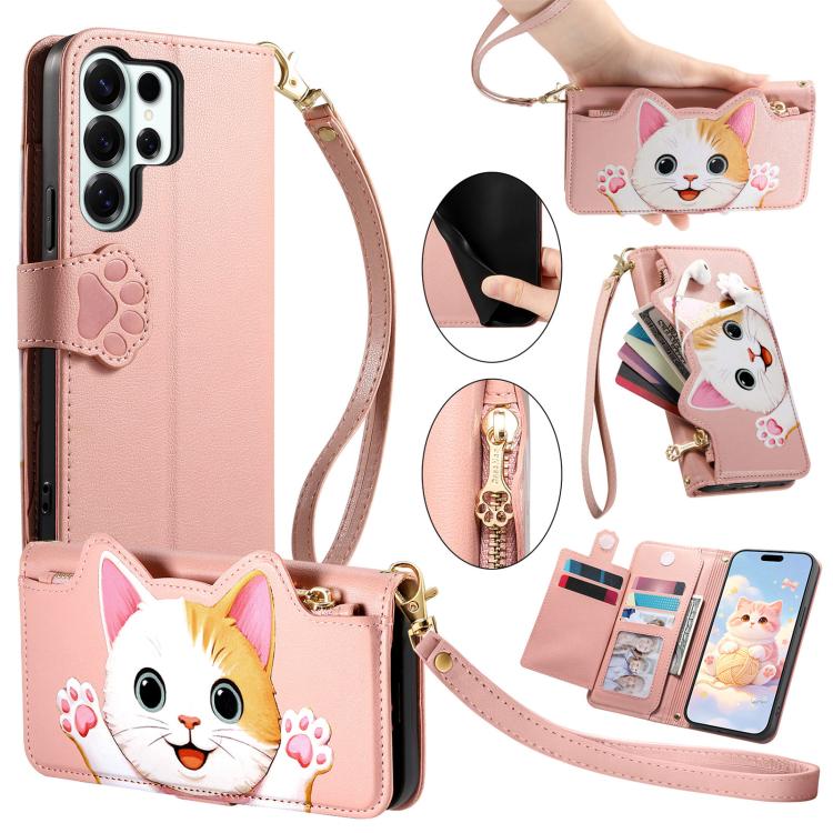 Portafoglio a forma di gatto con cerniera in ecopelle per Galaxy A36, S25, S24