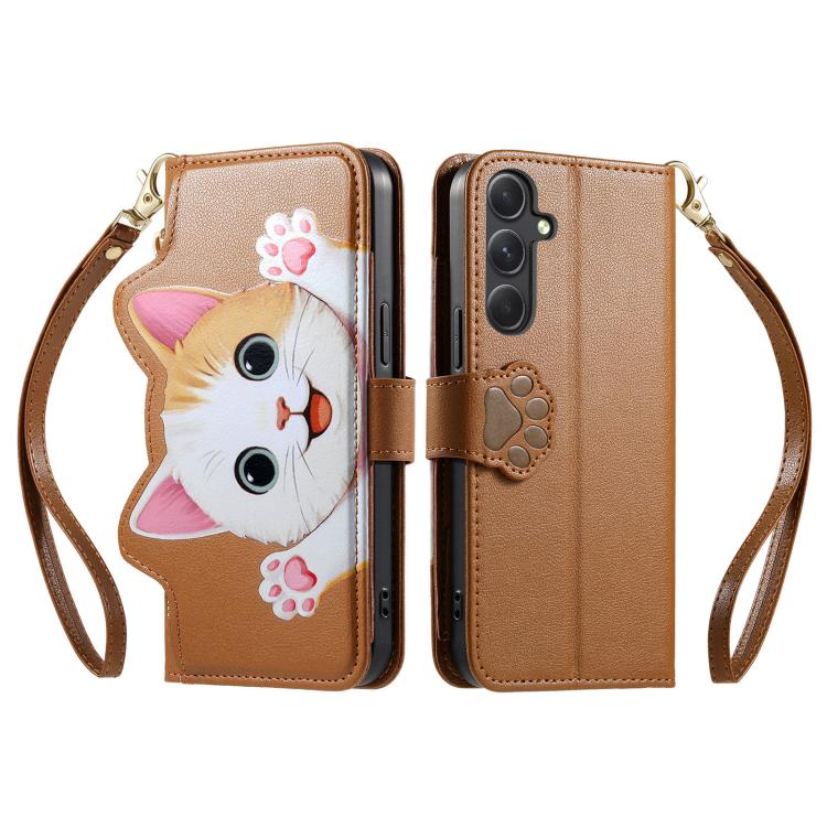 Portafoglio a forma di gatto con cerniera in ecopelle per Galaxy A36, S25, S24