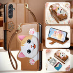 Portafoglio a forma di gatto con cerniera in ecopelle per Galaxy A36, S25, S24