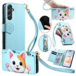 Portafoglio a forma di gatto con cerniera in ecopelle per Galaxy A36, S25, S24